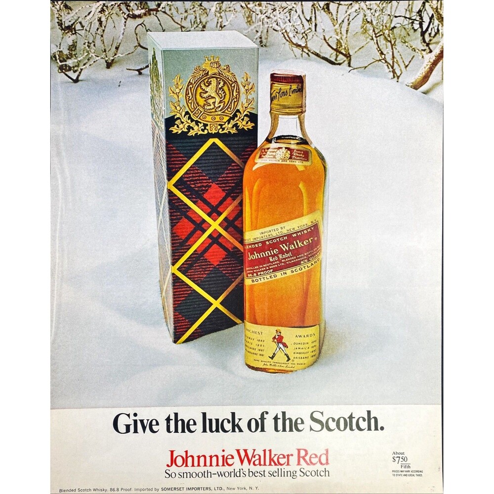 Johnnie Walker Red Scotch "Give the Luck of the Scotch" Vintage Print Ad 1970